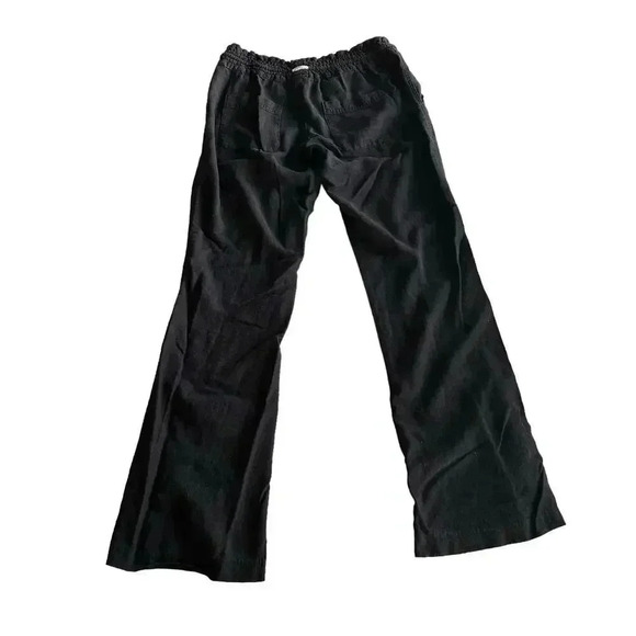 Black linen blend straight leg pants with drawstring and pockets women’s small - Picture 2 of 7